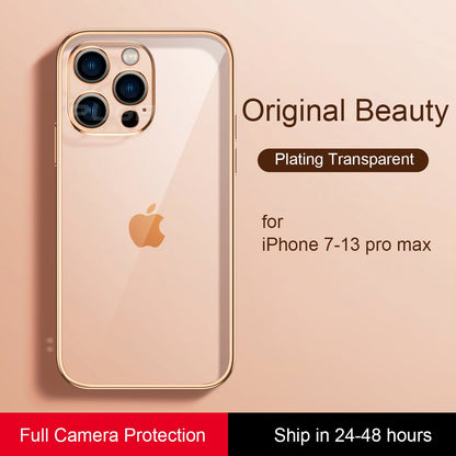 Luxury Plating Transparent Silicone Case For iPhone 11 12 13 Pro Max Mini X XR XS 7 8 Plus SE 2020 Soft Clear Shockproof Cover